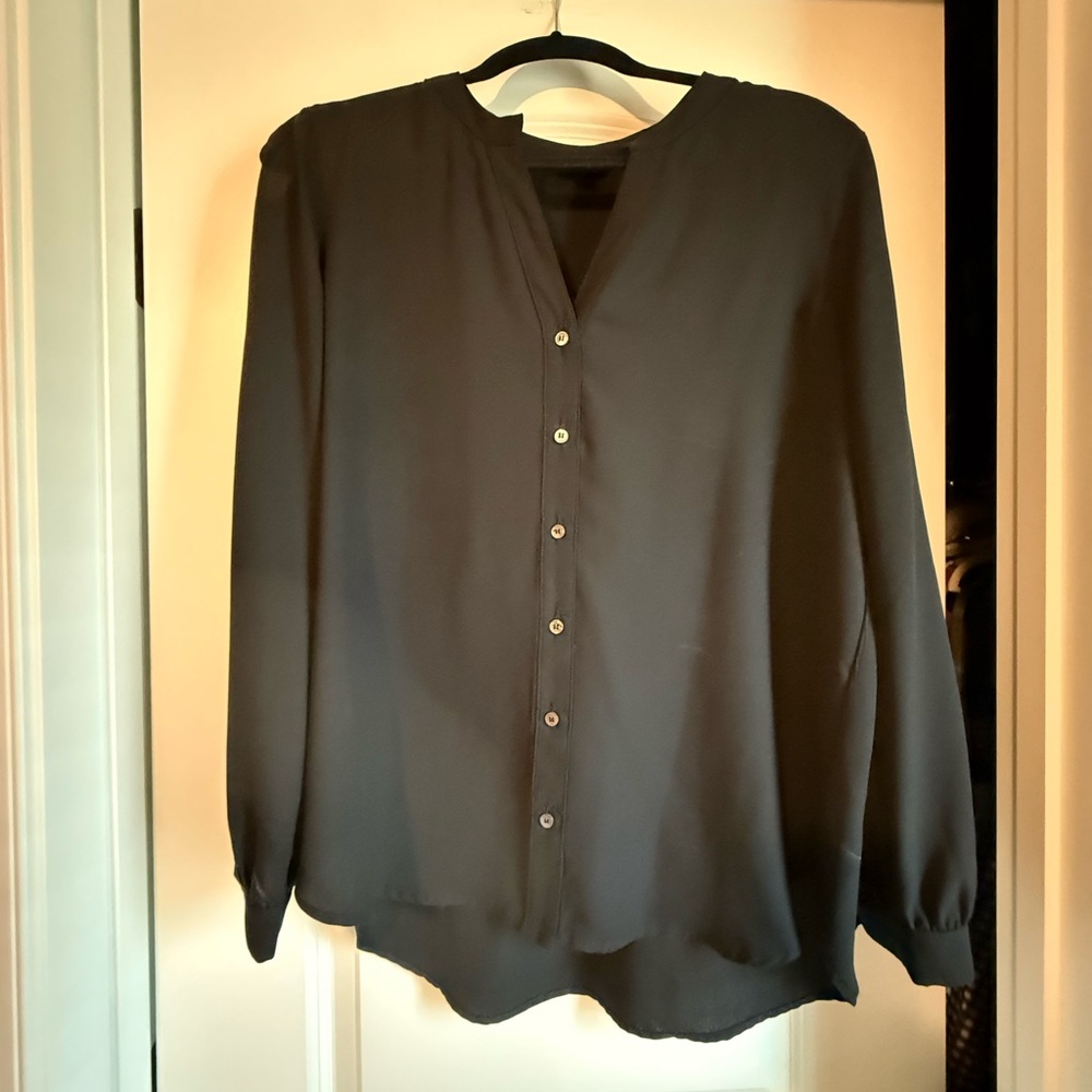 Goldray Black Button Up Blouse with Sleeve Slits